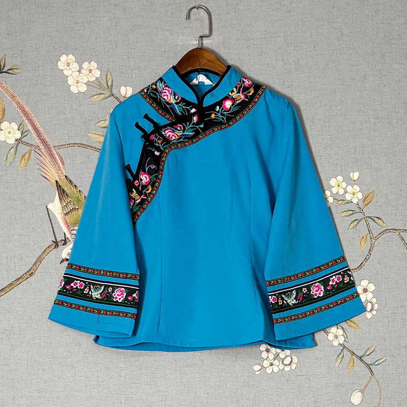 Thickened Traditional 3/4 Sleeve Blouse for Women (Tujia & Miao Ethnic Style)