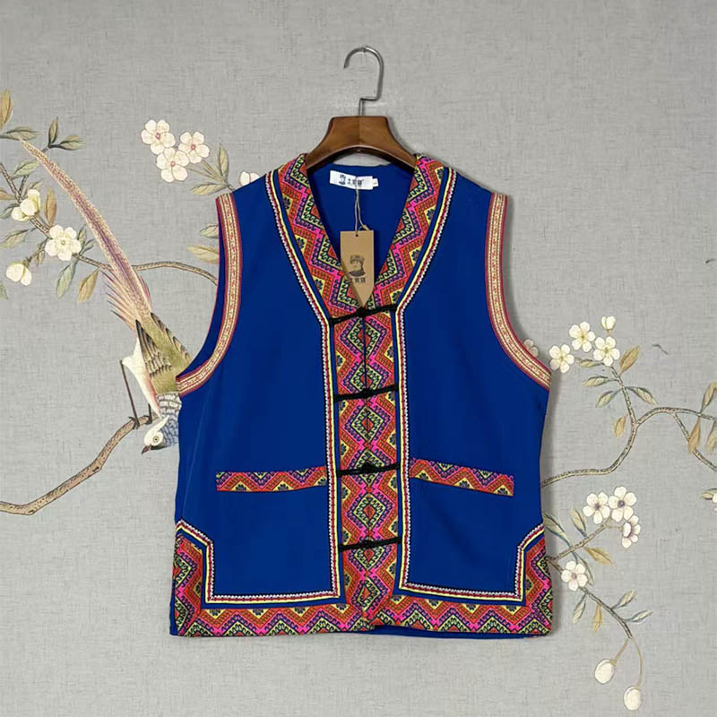 Unisex Ethnic Gilet with Featured Lace Trim (Tujia Style)
