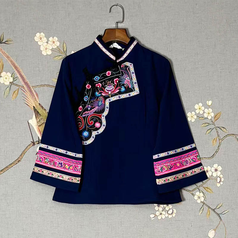 Thickened Traditional 3/4 Sleeve Blouse for Women (Tujia & Miao Ethnic Style)