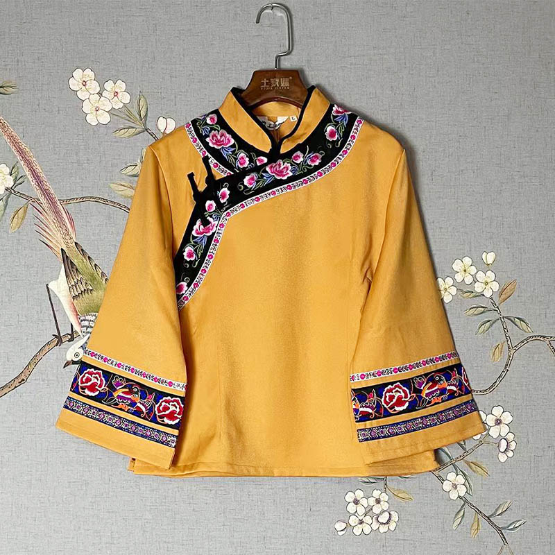 Thickened Traditional 3/4 Sleeve Blouse for Women (Tujia & Miao Ethnic Style)