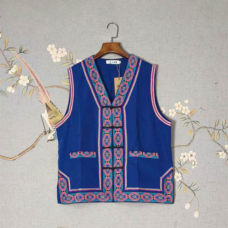 Unisex Ethnic Gilet with Featured Lace Trim (Tujia Style)