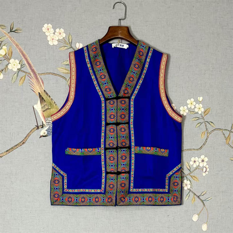 Unisex Ethnic Gilet with Featured Lace Trim (Tujia Style)