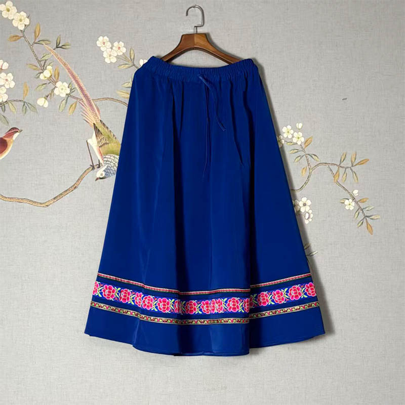 Thickened Ethnic Skirt with Lace Trim for Women (Miao & Tujia Style), 90cm in Length