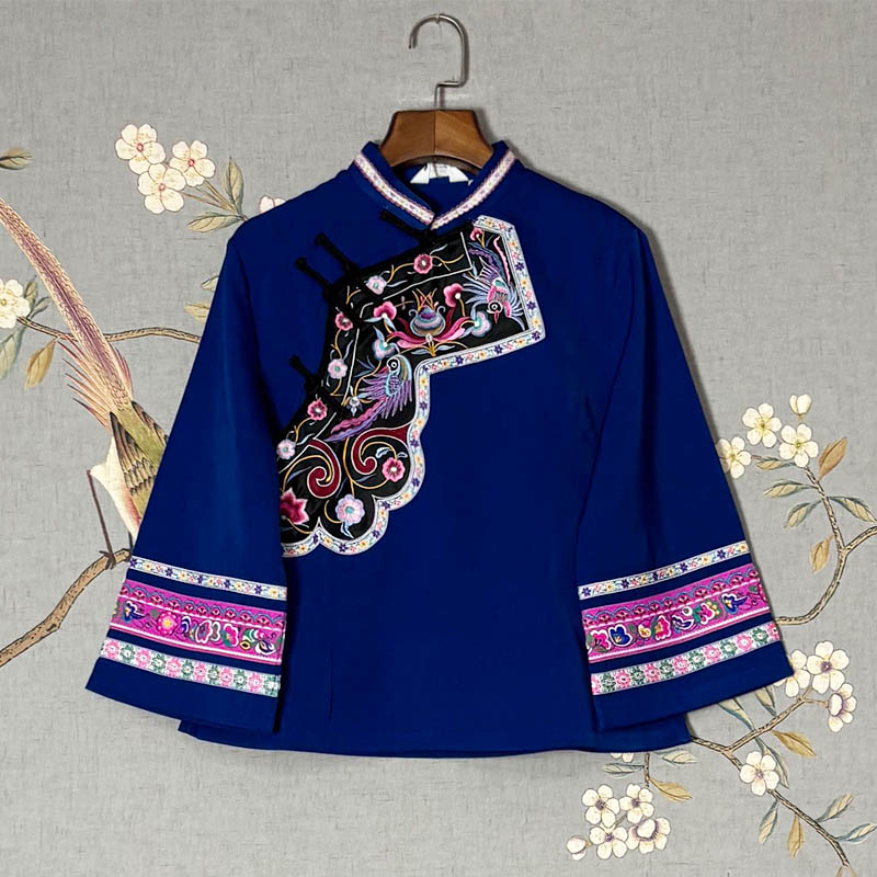 Thickened Traditional 3/4 Sleeve Blouse for Women (Tujia & Miao Ethnic Style)
