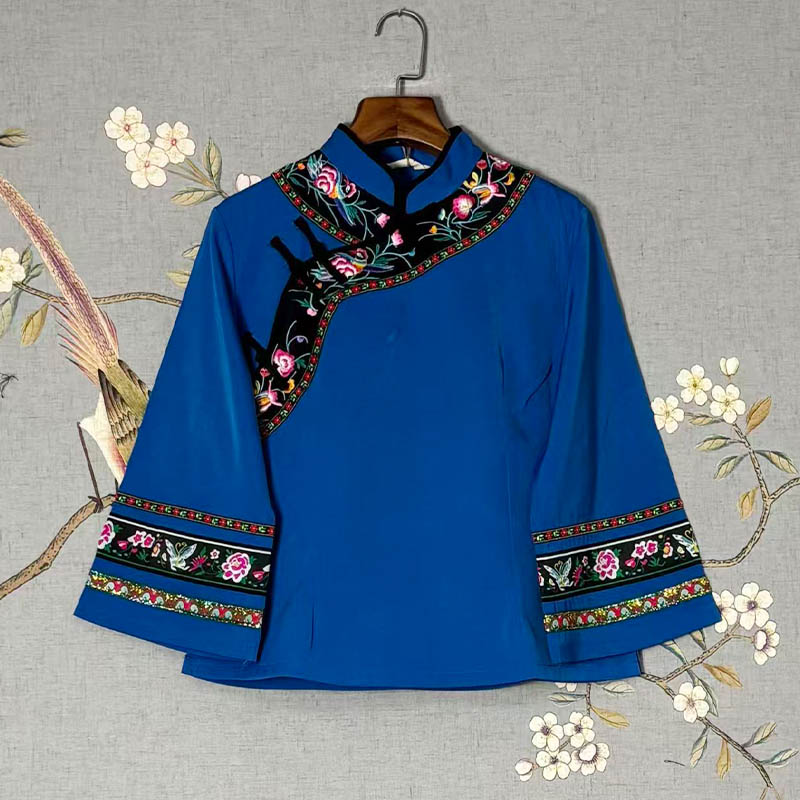 Thickened Traditional 3/4 Sleeve Blouse for Women (Tujia & Miao Ethnic Style)